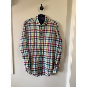 Bugatchi Mens Classic Fit Plaid Button Down Shirt Multi-Color Cotton Large